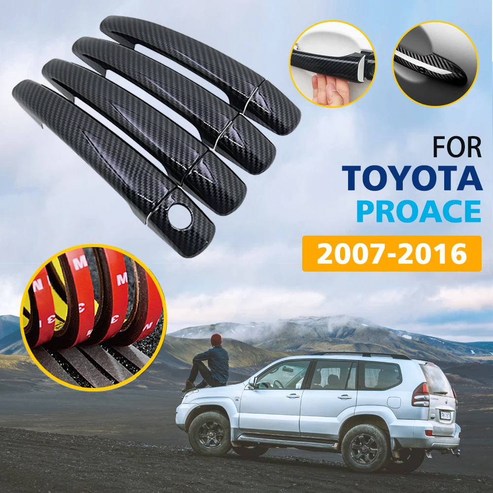 Black Colour Carbon Fiber Door Handle Cover Trim Set for Toyota ProAce 2007~2016 Car Accessories Stickers Auto Styling 2008 2009