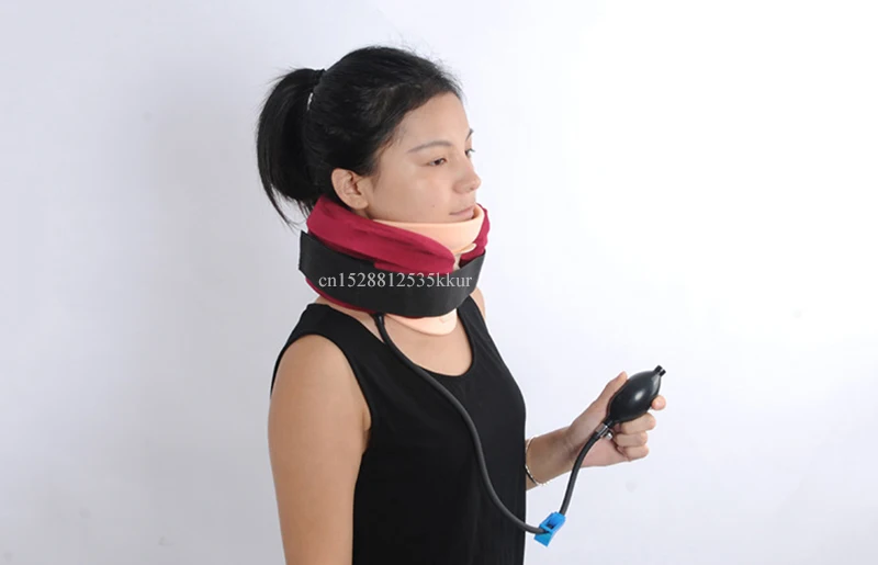 Cervical Neck Traction Device, Inflatable Adjustable Head Neck Support Pillow with Large Pump - Orthopedic Neck Stretcher Collar