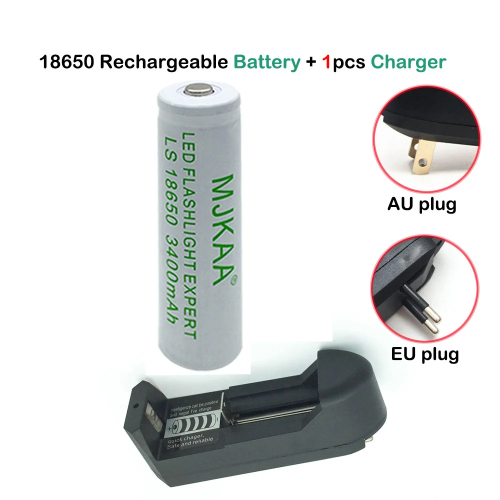 1Pcs 18650 3400mAh 3.7V Rechargeable Battery Lithium Li-ion(Not AA/AAA)+1*18650 14500 16340 EU/US plug charger for flashlight