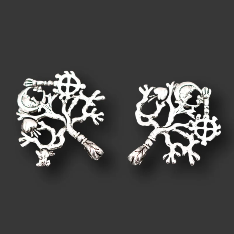 5pcs Silver Plated Tree of Life Pan Peach Tree Pendant Retro Necklace Earrings Metal Accessories DIY Charms Jewelry Craft Making