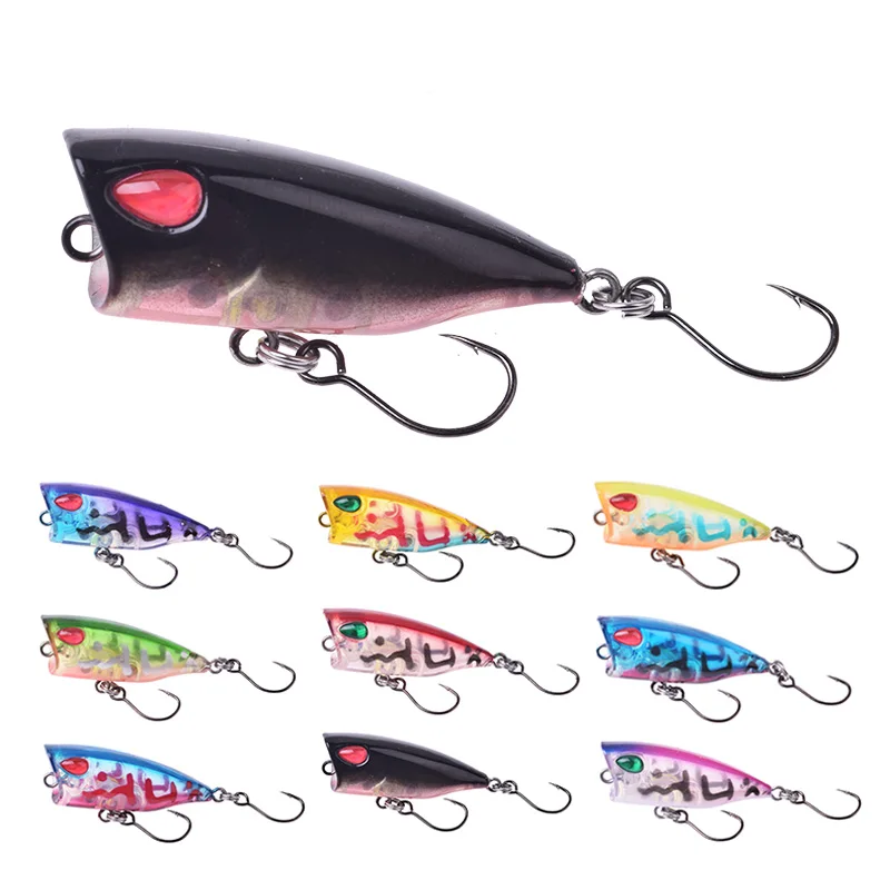 1pcs Mini Popper Fishing Lures 4cm 3.2g Topwater Floating Artificial Hard Bait Japan Minnow Trout Bass Carp Single Hooks Tackle