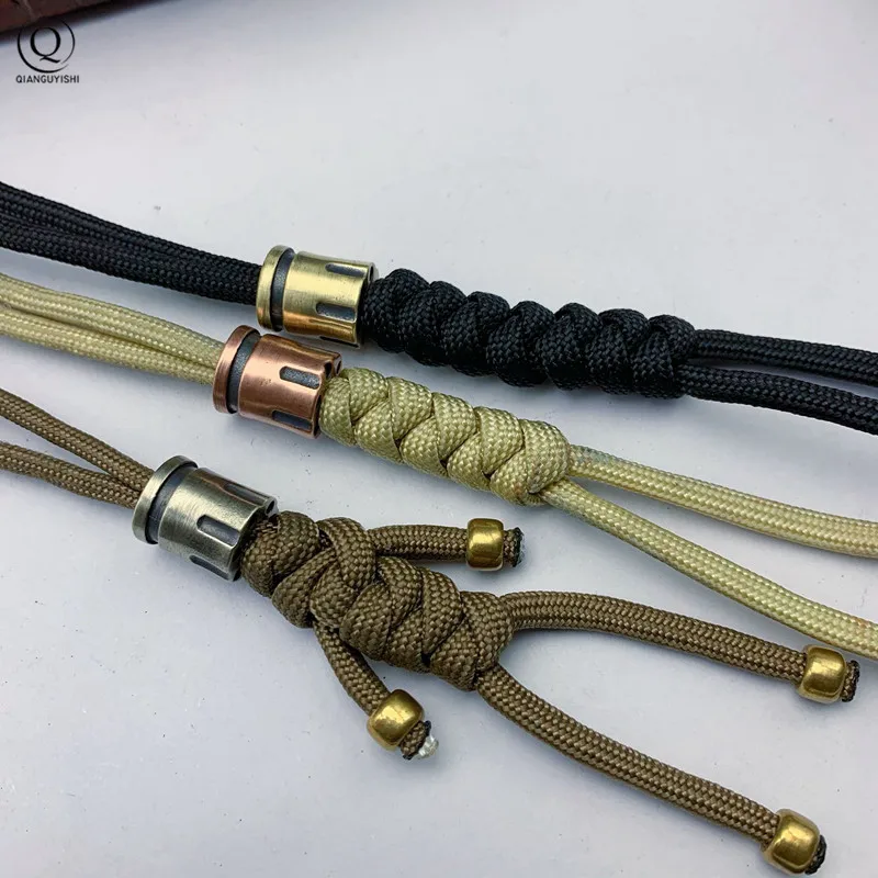 DIY Brass Knife Beads Revolver Magnum Bullet Magazine Shape Paracord Umbrella Rope Outdoor EDC Bead Keychain Lanyard Accessories