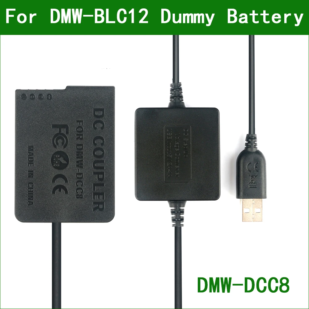 5V USB To DMW-BLC12 Dummy Battery DMW-DCC8 Power Bank USB Cable for Panasonic DMC G5 G6 G7 G8 GX8 G80 G81 G85 GH2 FZ200 FZ300