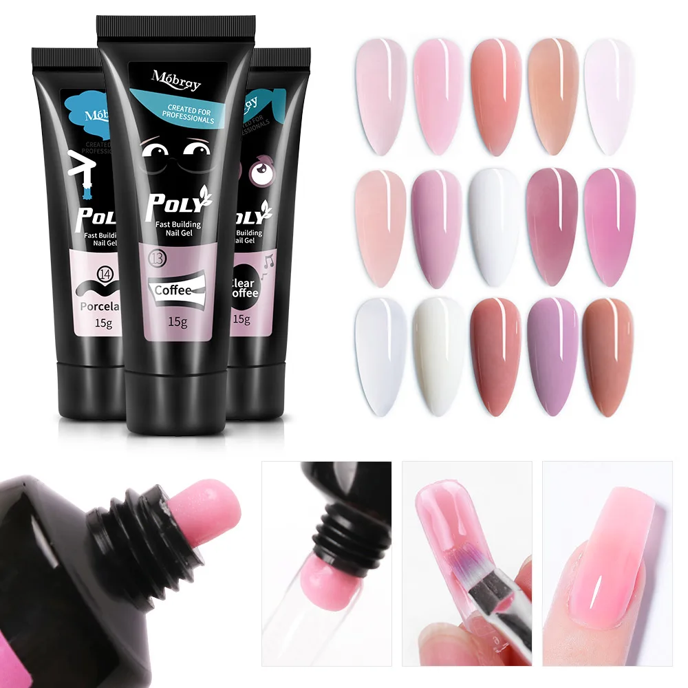 5PCS 15ml Poly Nail Gel Set For Nail Extension Finger Quick Building Gel 15 Colors Nail Gels Extensions Acrylic Gel Polish Set