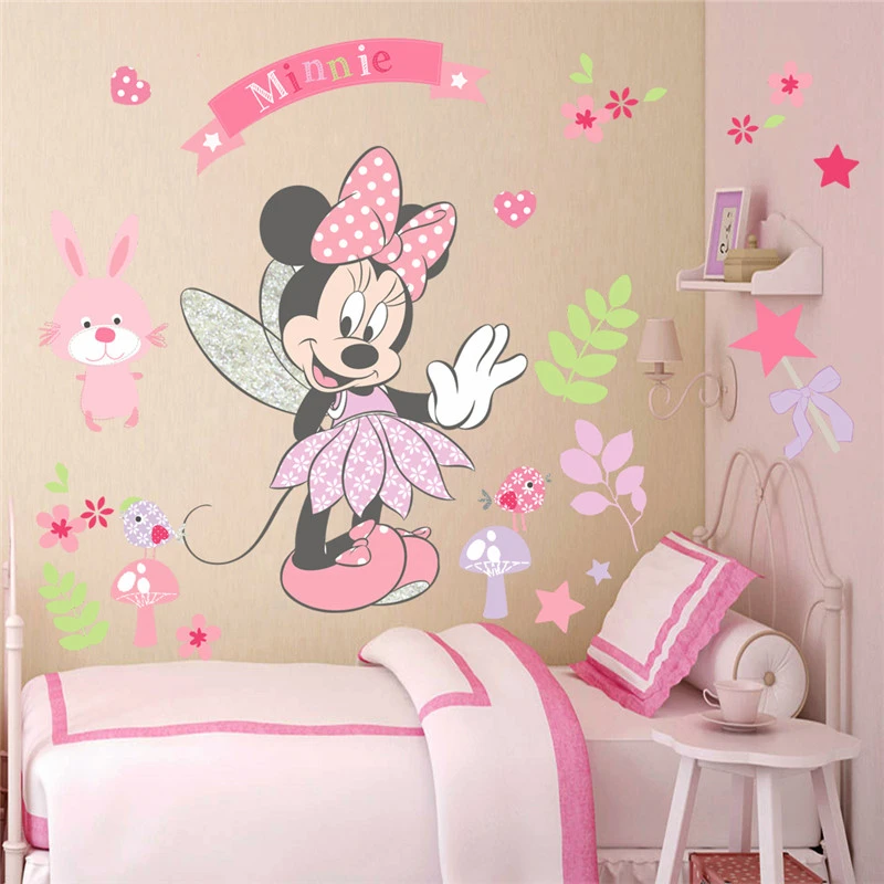 Cartoon Disney Mickey Minnie wall sticker for kids  room living room bedroom wall PVC decoration Movie Poster  Door sticker