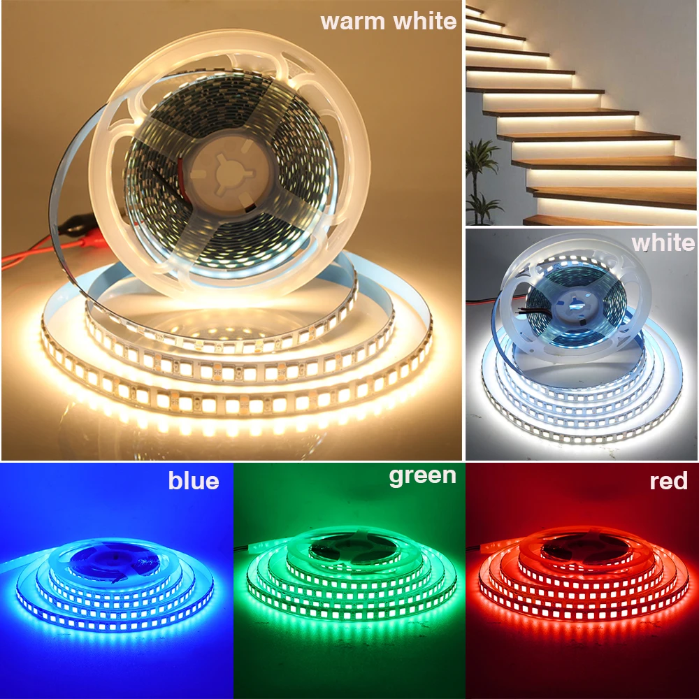 12V 2835 5054 LED Strip 120/240 LEDS Red/Green/Blue / Warm White / Cold White Flexible Tape Light Ribbon Indoor Home Decor 5m