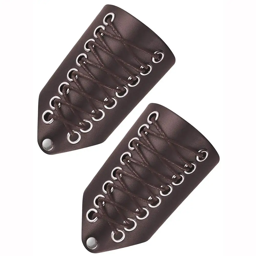 2 Pack Leather Arm Guards Gauntlet Medieval Bracers Punk Bracers Leather Gauntlet for Man and Woman Halloween Costume Party Prop