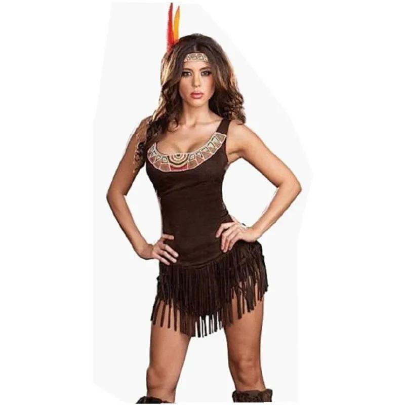 

Sexy Lady Indian Tasseled Cowgirl Princess Cosplay Costume Hallowen Carnival Party Savage Tribe Elf Hunter Fancy Dress