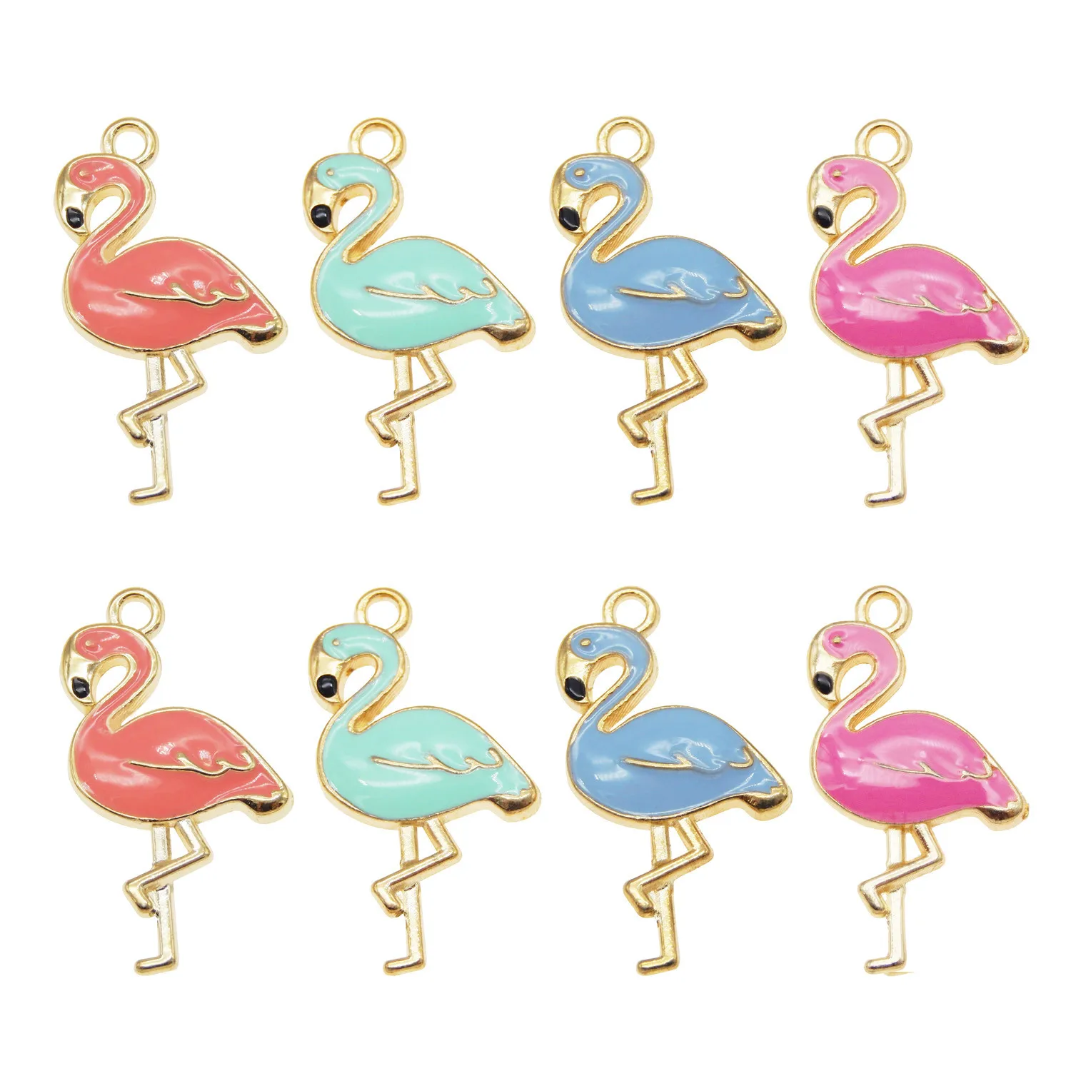 8pcs Mix Color Flamingo Charm smalto ciondolo risultati dei monili collana fatta a mano in lega orecchini da donna accessorio regalo