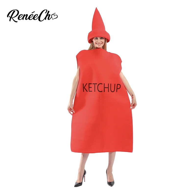 Reneecho Ketchup And Mustard Costume Halloween Couples Costumes for Adults Mascot Costume Food Cosplay For Purim Carnival