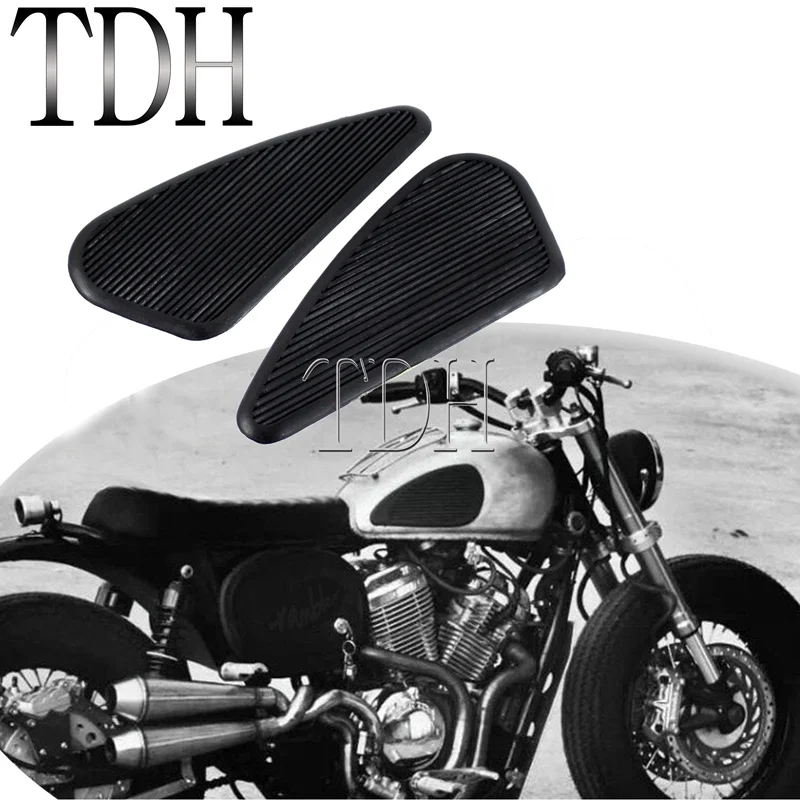 

Non-Slip Black Universal Slim Tank Knee Pad Side Panel Tank Traction Grip Sticker Protection for Cafe Racer Bobber CB XS Chopper