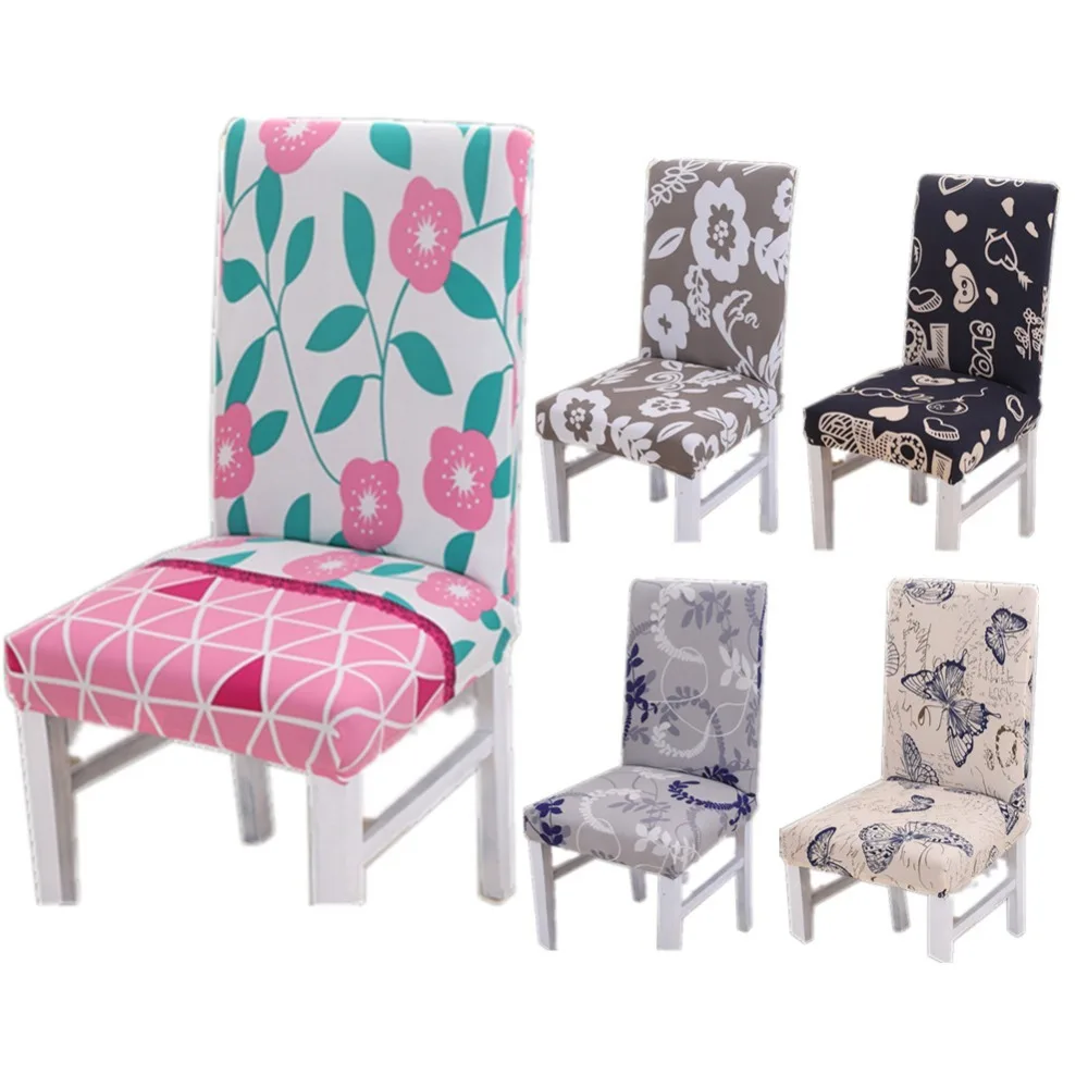 

Weddings Printing Dining Chair Cover Spandex Elastic Stretch Chair Protector Slipcover Removable Dustproof Decorative Seat Case