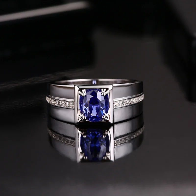 Cellacity Sapphire Ring for Men Opening adjustable Silver  Jewelry Gemstones Gorgeous Temperament Accessory for Anniversary
