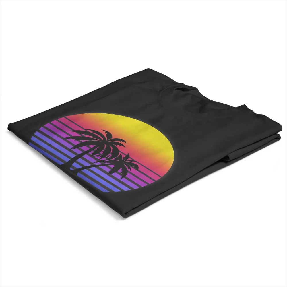 Beach Summer Sea TShirt for Men Synthwave Sun Palm Trees Essential Soft Leisure Tee T Shirt High Quality Trendy Fluffy