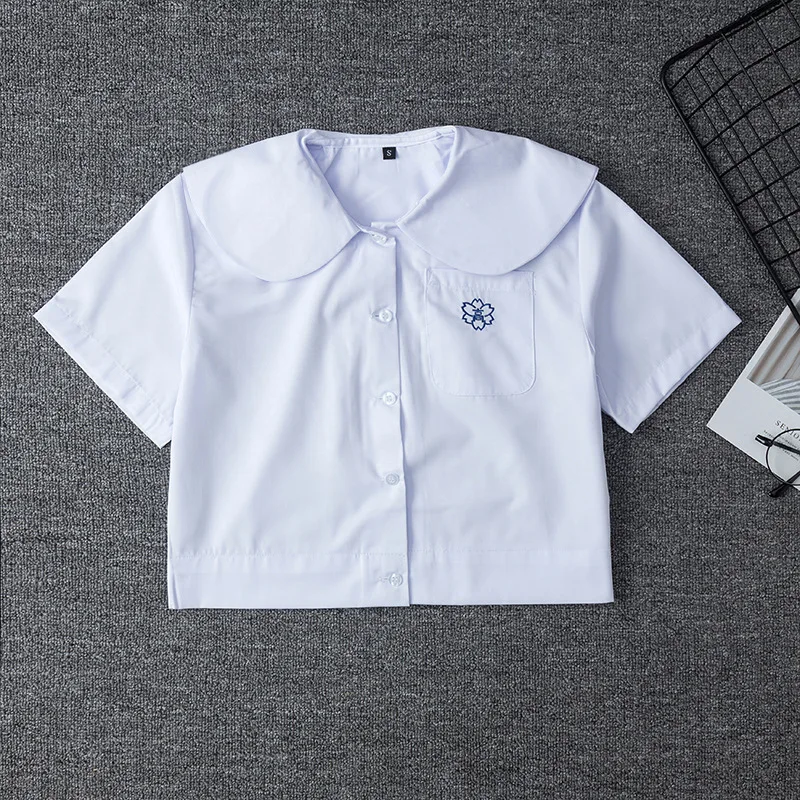 Japanische Schuluniform Für Mädchen Kurzarm Weiß Hemd Schule Kleid Jk Sailor Anzug Tops Nette Tasche Stickerei Arbeit Uniformen