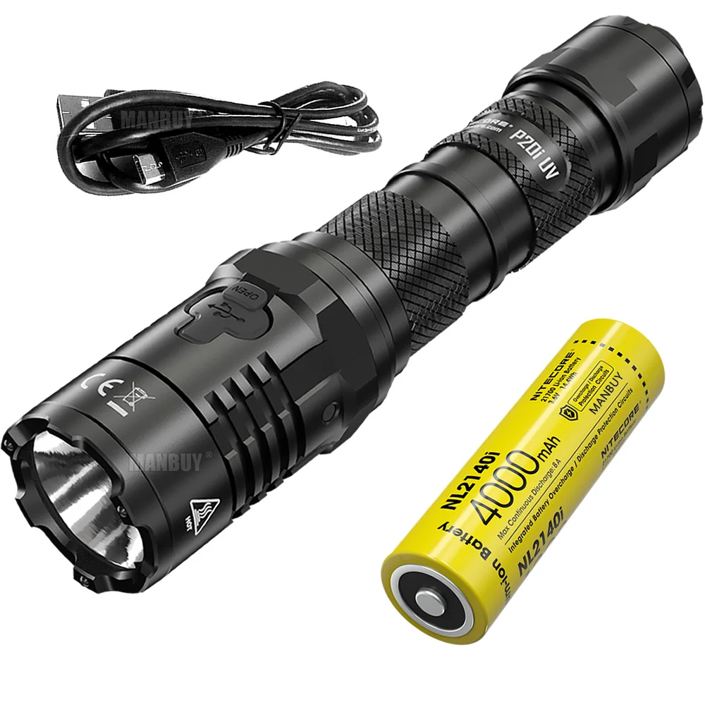 2024 NITECORE P20iUV Tactical USB-C Rechargeable Flashlight 4000mAh 21700 Battery 4xUV LED+1800 Lumens LED Outdoor Hunting Torch