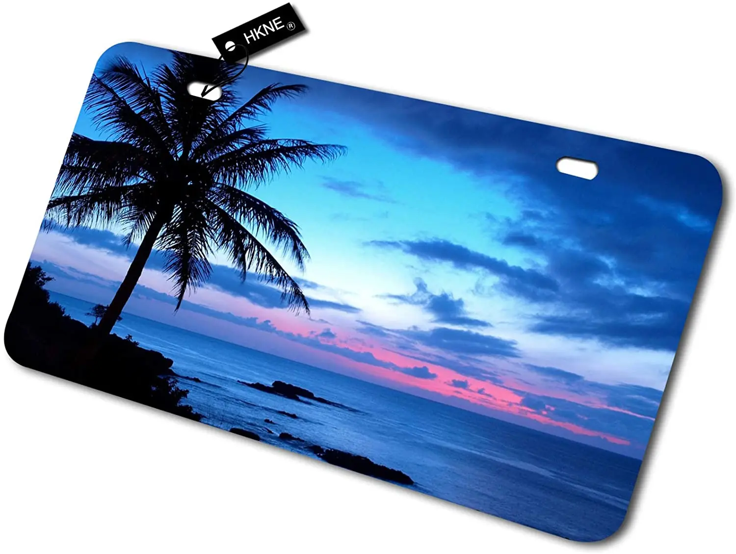 HKNE Tropical Paradise Ocean Beach Scene with Palm Trees License Plate 12