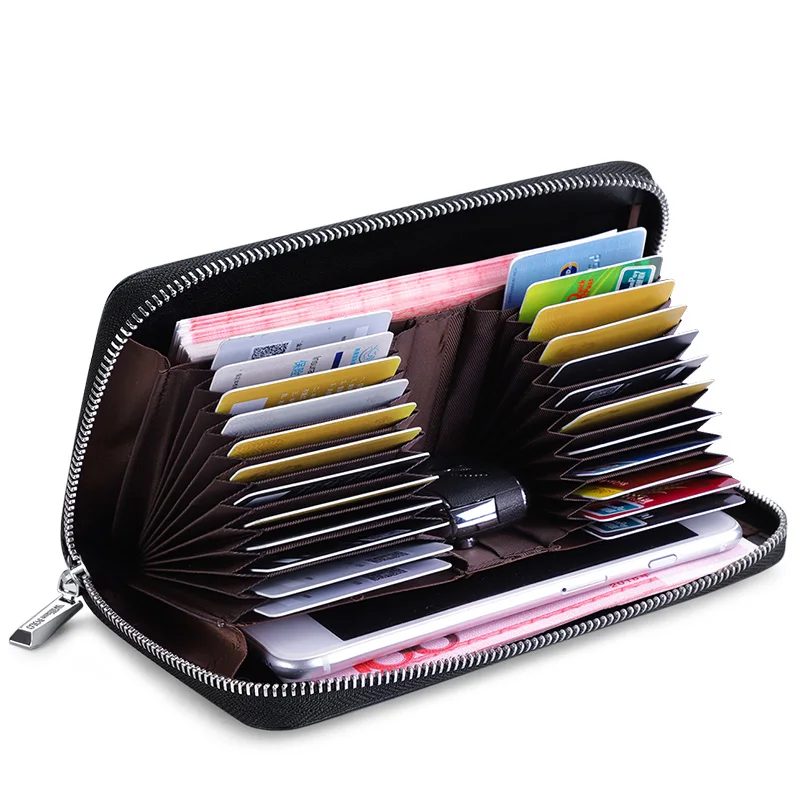 WILLIAMPOLO RFID frequency identification wallet men's long 100% leather card bag large capacity multi-function card clip walle