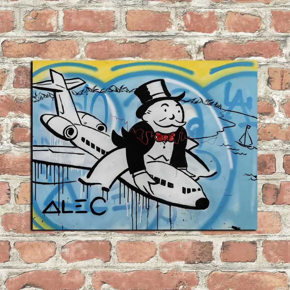 HD Print Alec Monopoly Oil Painting Home Decor Wall Art on Canvas Monopoly Air Plane Canvas Printings Room Decor