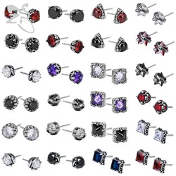 AOEDEJ Mens Punk Stud Earrings White Black Red Zirconia Earrings for Women Stainless Steel Jewelry for Men Crystal Earrings