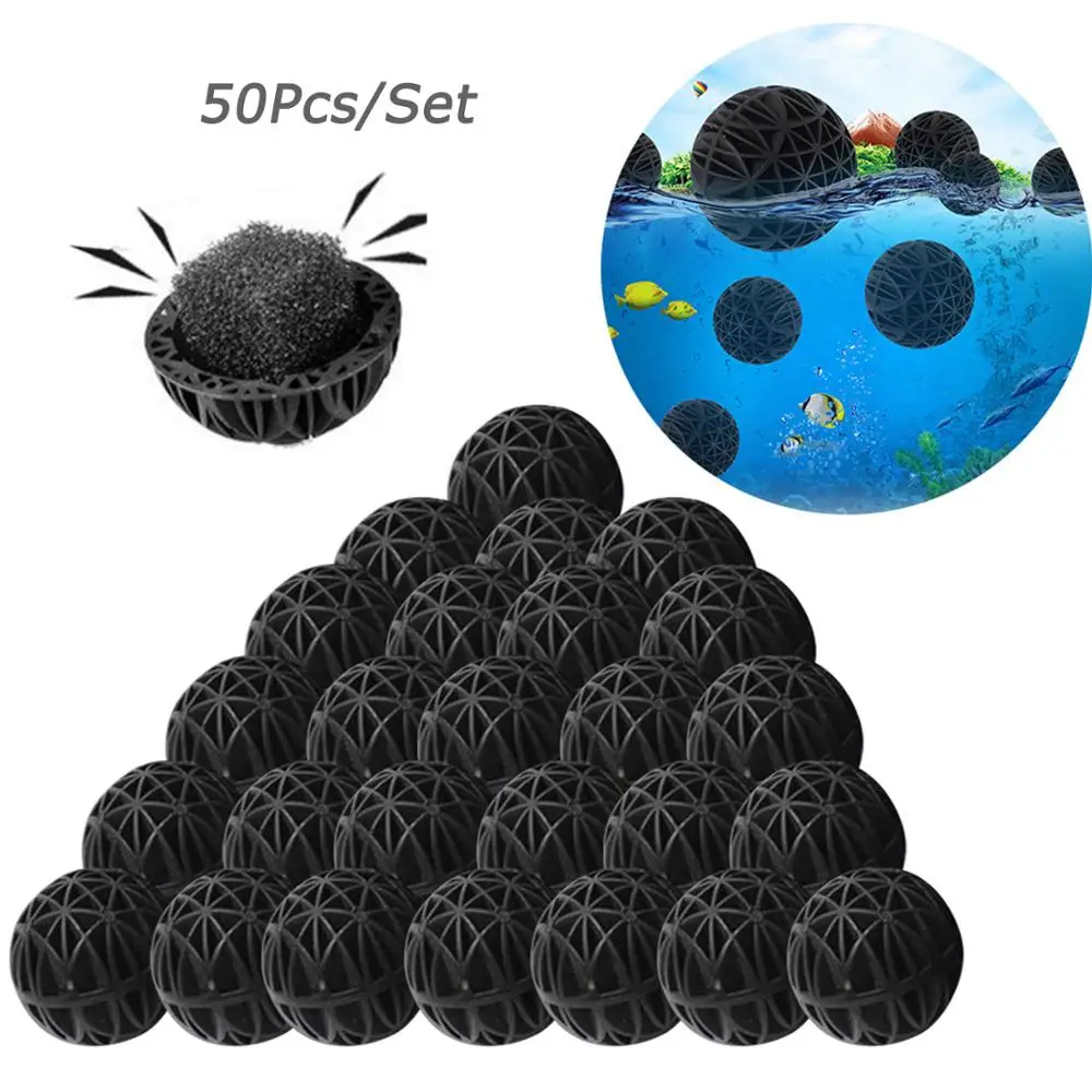 

50pcs 16mm Aquarium Filter Bio-ball with Inside Sponge Filter Media for Aquarium Fish Pond Tank Clean Waterfall Fountain Filters