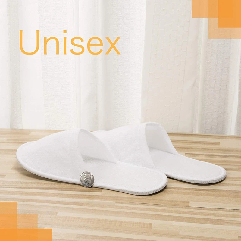 Disposable Slippers,12 Pairs Closed Toe Disposable Slippers Fit Size for Men and Women for Hotel, Spa Guest Used, (White)