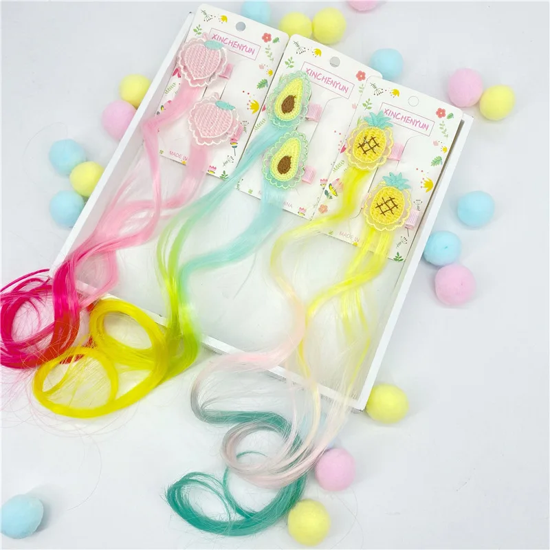 12PCS/Lot Children's Mesh Embroidery Clip Summer Fruit Bow Colorful Wig Hair Accessories for Girl Wholesale