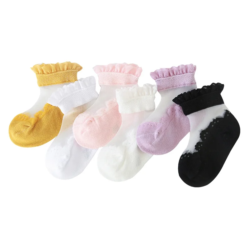 New Arrivals Spring Summer Baby Girls Lace Socks Classic Ultra-thin Lace Invisible Socks Six Colors Princess Crystal Sheer Socks