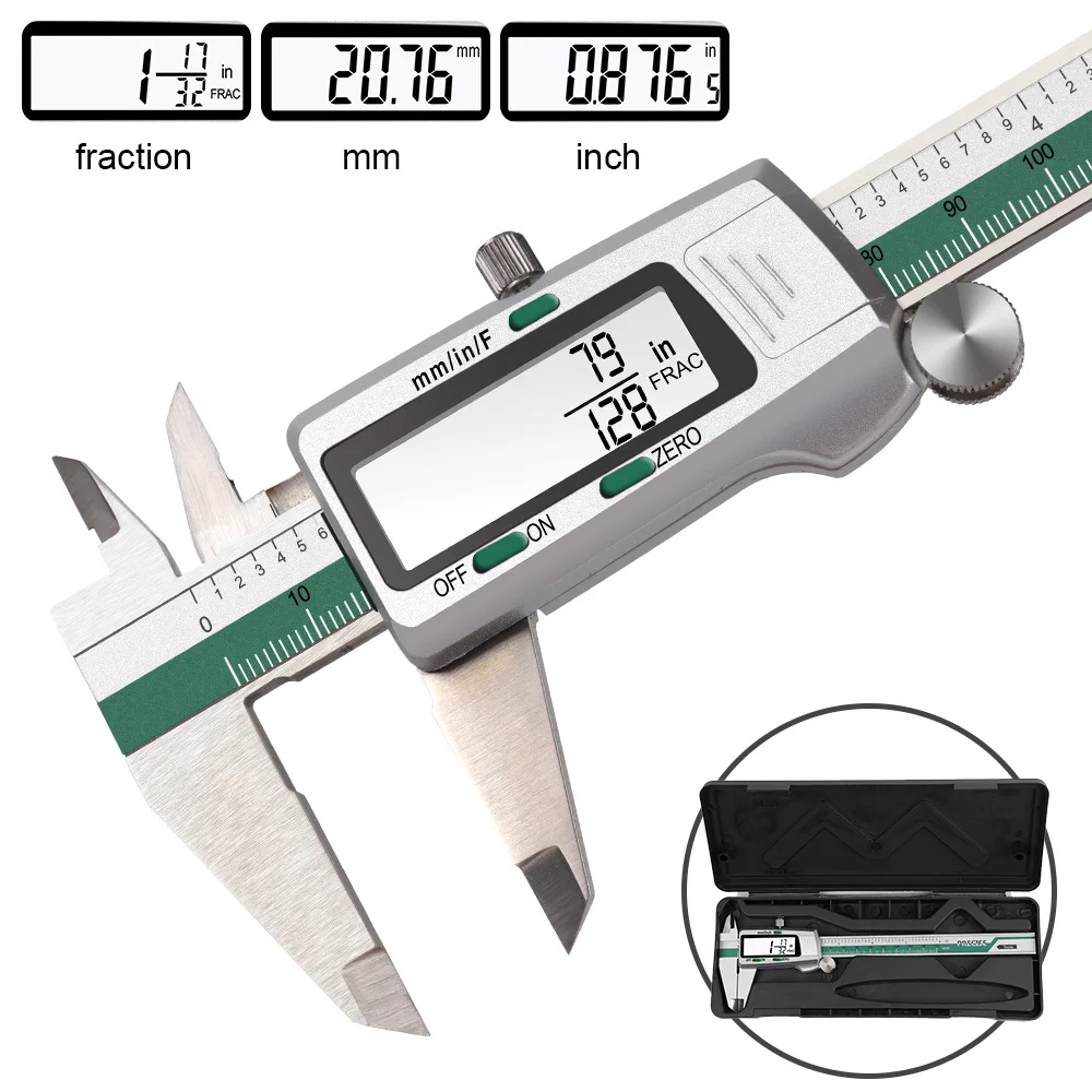 High-quality ET50 Green Stainless Steel Vernier Caliper with Score and Digital Display Portable High-precision Caliper