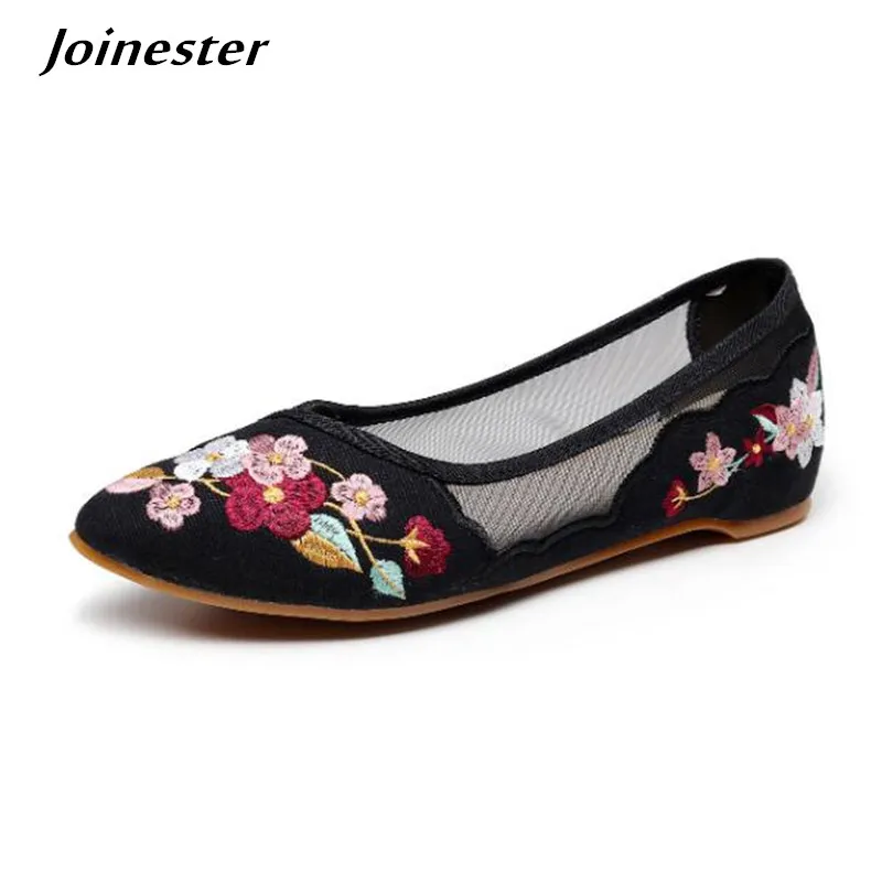 

Breathable Air Mesh Women's Flats Shoes Ladies Espadrilles Loafers Pointed Toe Ballerinas for Women Embroidered Summer Sandals