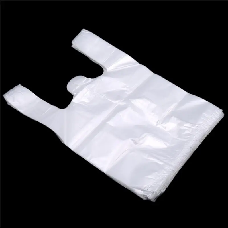 100Pcs White Food Plastic Bags Vest Bag Disposable Supermarket Transparent Takeout Packaging Convenient Shopping Bag