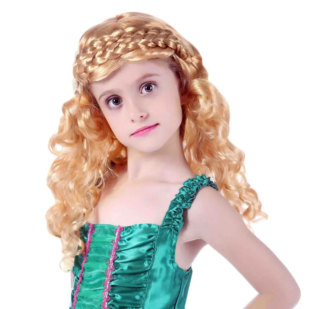 

Children's Princess gold braided hair long curly hair wig acting props Party Culture