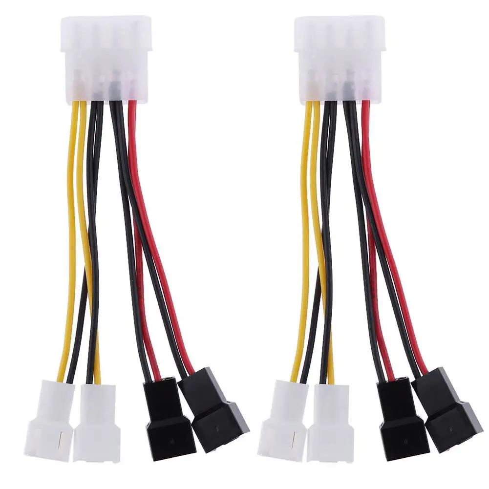 2pcs 4-Pin Molex to 3-Pin fan Power Cable Adapter Connector 12v*2 / 5v*2 Computer Cooling Fan Cables for CPU PC Case Fan