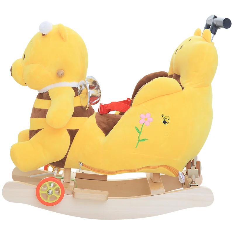 Baby Plush Rocking Horse Chair Child Swing Seat Outdoor Kids Ride on Toys With Early Education Push Trolley Kids Birthday Gifts