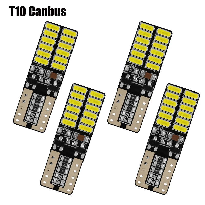 

4PCS T10 LED Bulb Canbus 5W5 Car W5W LED Signal Light 12V 6000K License Plate Lights 4014 24SMD White