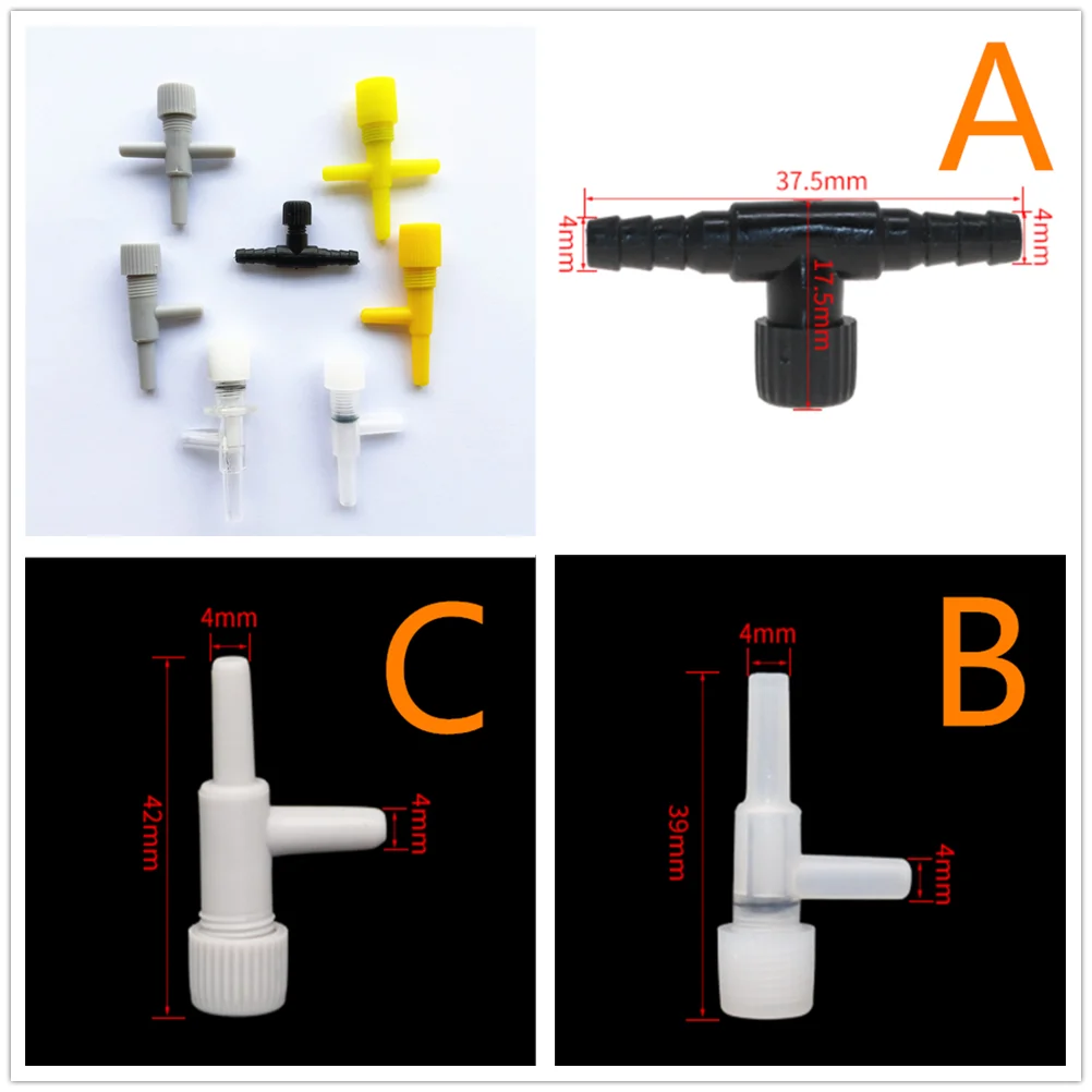 3pcs Plastic T-type Two Way Tee Air Water Valves Gas Check Flow Regulation Pipe Tube Connectors DIY Aquarium Parts Drop Shipping