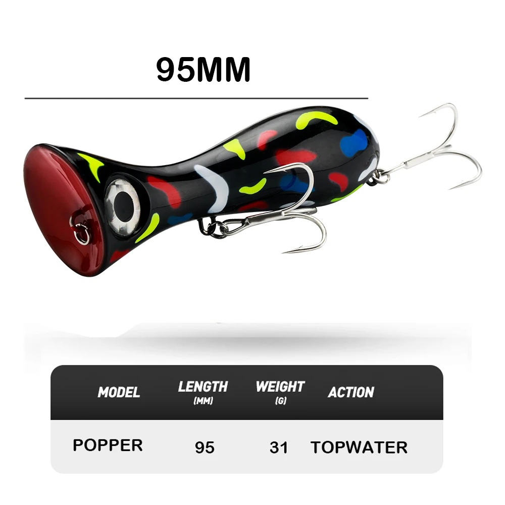 JOHNCOO Fishing Lures 9.5cm/31g Topwater Popper Bait Hard Bait Artificial lure Wobblers 3D design 2 sharp hooks big fish