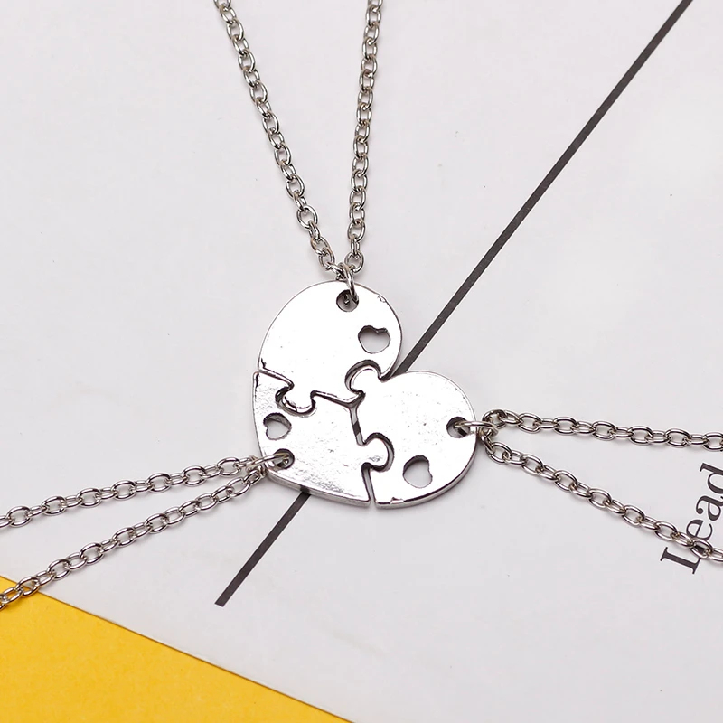 2021New 3 Piece Set Best Friend Necklace Bff Three Person Heart Friendship Pendant Metal Choker Fashion Jewelry Gift