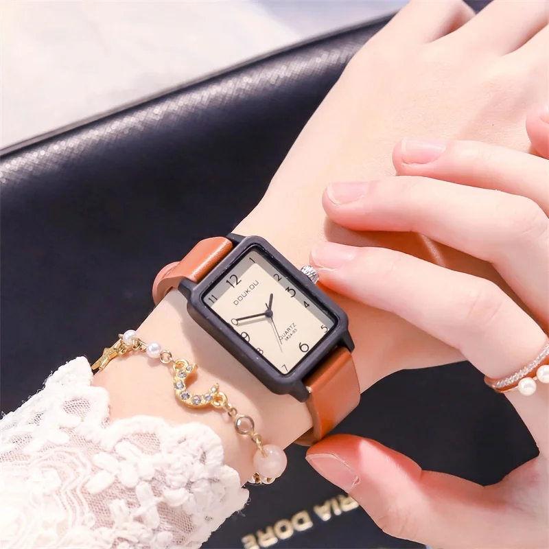 Rectangle Women Vogue Retro Watches Minimalist Ladies Vintage Leather Wristwatches Casual Woman Quartz Clock Vogueable