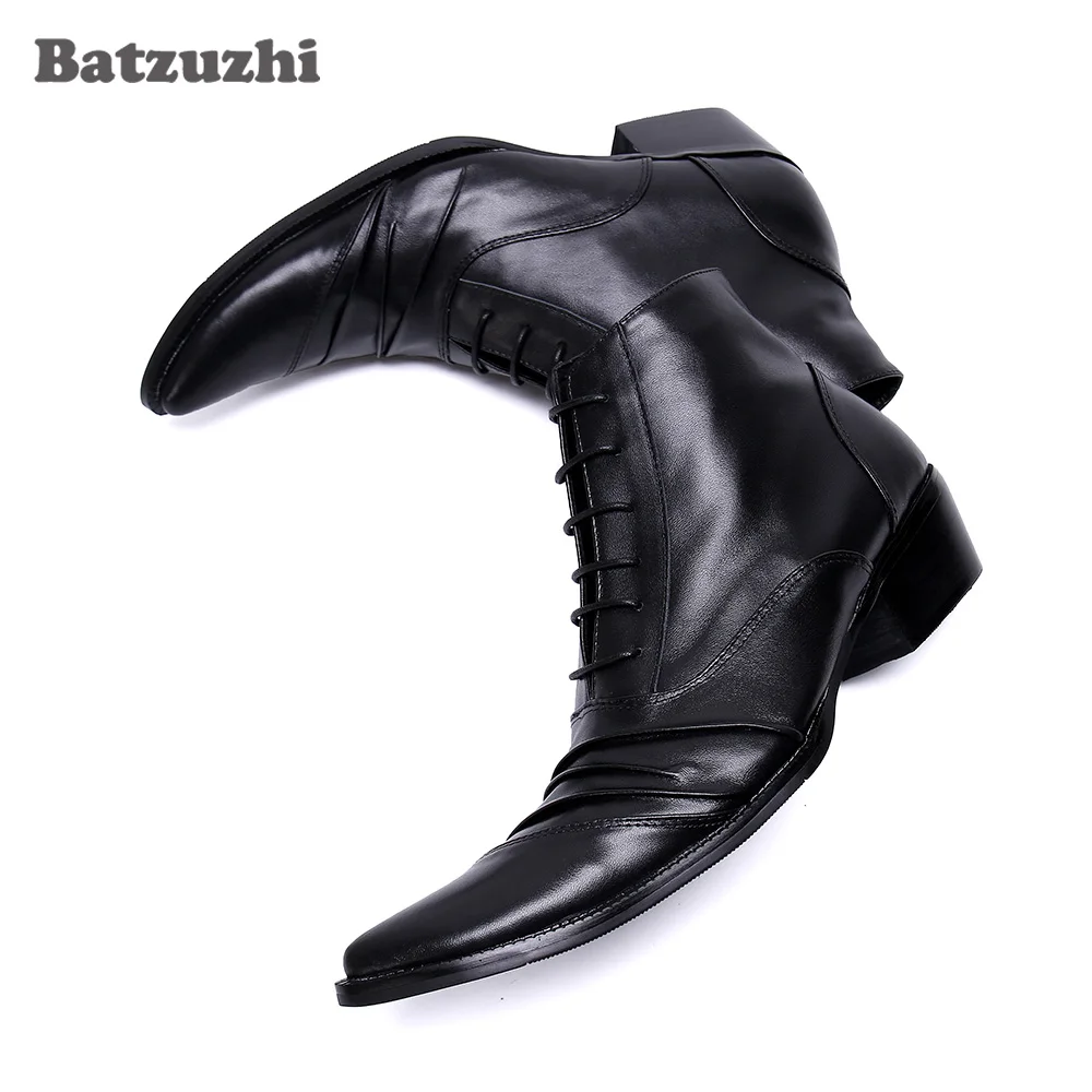 Batzuzhi Men Shoes Boots Japanese Type Fashion Black soft Leather Ankle Boots Lace-up Business Formal Boots Men chaussure homme