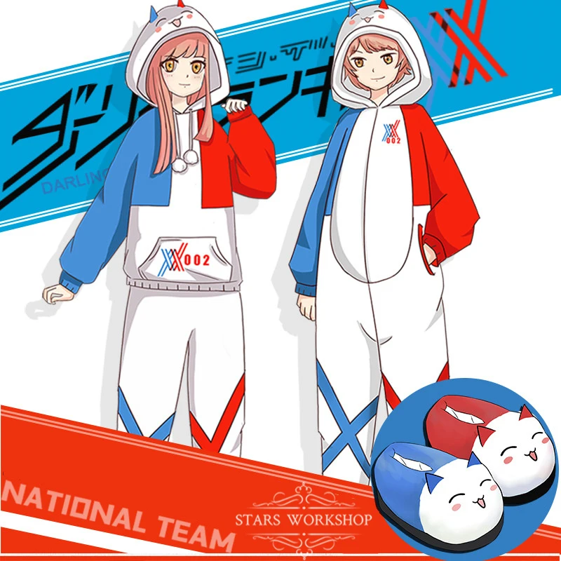 

DARLING in the FRANXX Cosplay 02 Zero Two Strelizia CODE 002 Onesies Cosplay Costume Men Women Jumpsuit Home Sleepwear Pajamas