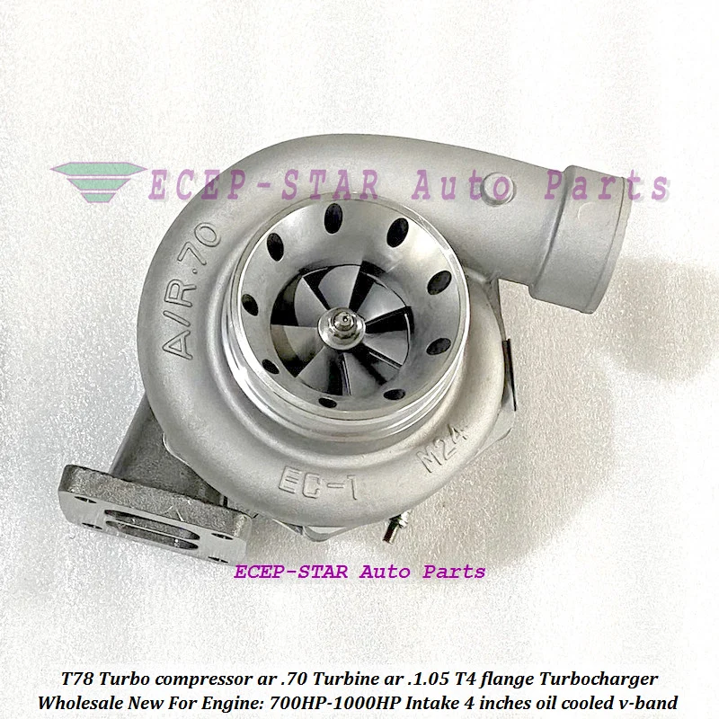 

Turbo T78 Впускной турбокомпрессор 4-дюймовый V-образный компрессор с масляным охлаждением A/R. 70 Турбина A/R 1,05 T4 фланец 700-1000 л.с. Мокрый поплавковый подшипник