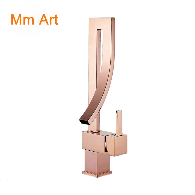 

Wholesale and Retail New Creative Brass Rose Gold Bathroom Sink Mixer Taps Waterfall Rose Golden Basin Faucet XR1022