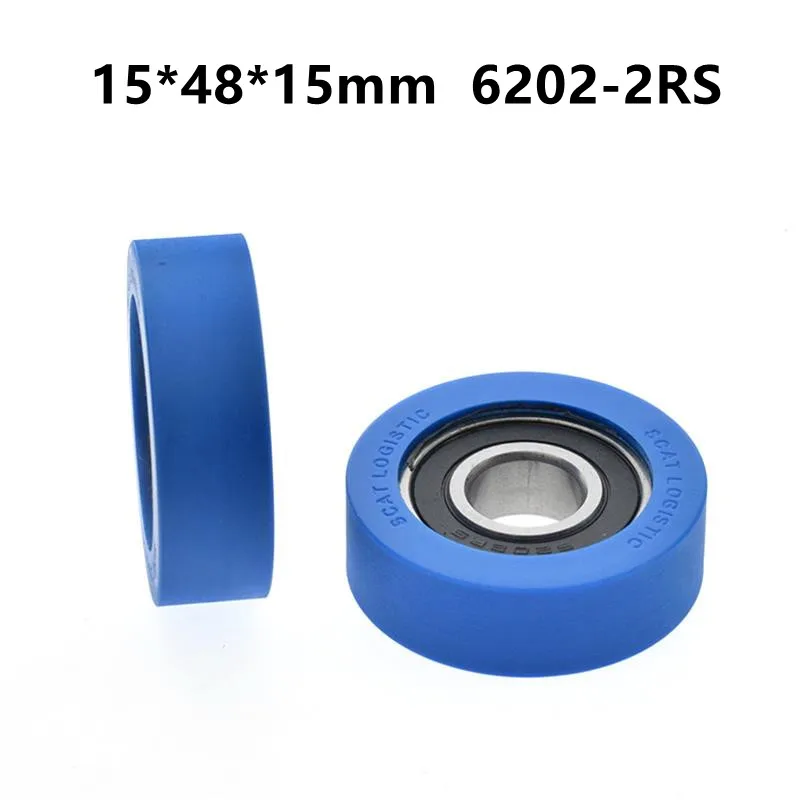 

4pcs/10pcs 15*48*15mm 6202-2RS Polyurethane PU Rubber Coated Low Noise Roller Bearing Friction Pulley Soft Rubber 15x48x15mm