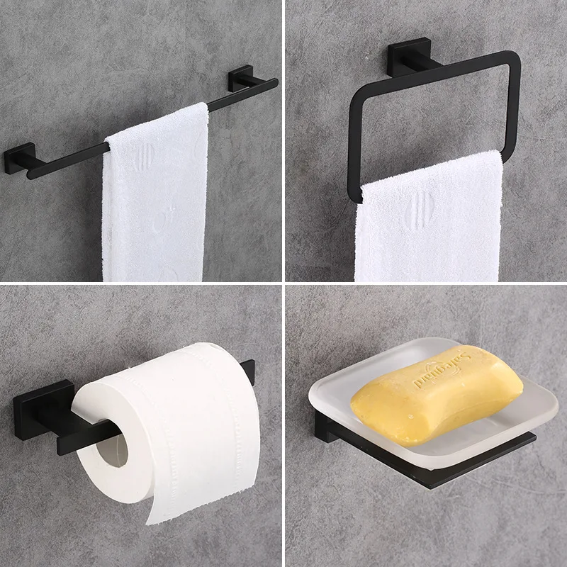

MTTUZK Matte Black Bathroom Hardware Set Solid Stainless Steel Towel Bar Paper Holder Coat Hooks Towel Ring Cup Holder