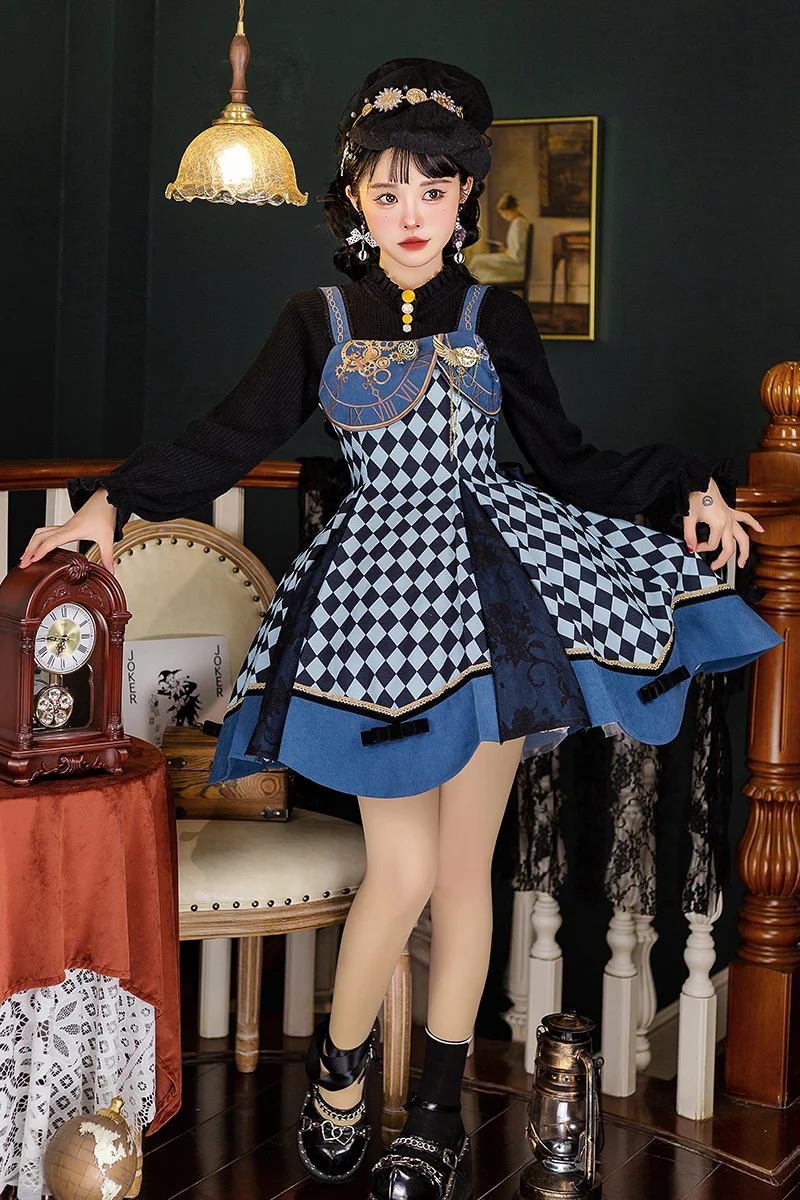 Sweet Princess Daily Lolita Dress Vintage Retro stampa ricamata a vita alta Lolita Cosplay Kawaii Girl Lolita Jsk Loli