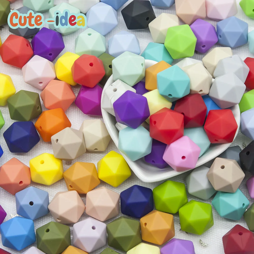 Cute-idea 10pcs 14mm Silicone Icosahedron Beads BPA Free Baby  Teething Chewable Beads DIY Pacifier Chain Toys Infants Goods