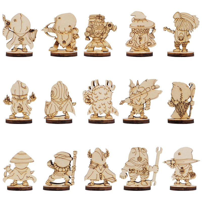 DND Fantasie Miniaturen 14 Nette Charakter Klassen Set 2,5 D Holz Laser Cut Figuren 28mm Skala