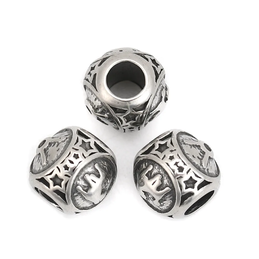 Doreen Box 304 Stainless Steel Sign Of Constellations Series Spacer Beads Silver Color Beads 10mm Dia., Hole: Approx 4.3mm, 1 PC