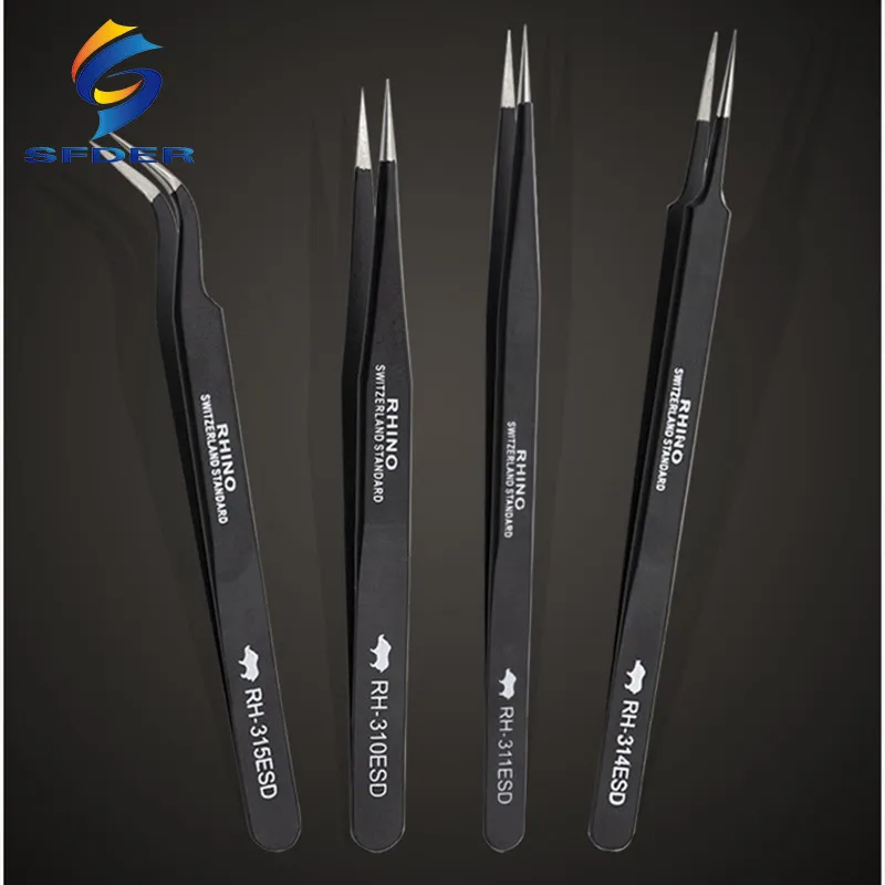 RHINO Brand RH-310 RH-311 RH-314 RH-315  ESD Tweezers Anti-static High-precision Super Hard For Repairing Watch or Mobile